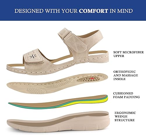 Miniatura 3 de JABASIC Sandalias cómodas para mujer, sandalias ortopédicas para caminar, sandalias ortopédicas con soporte para el arco