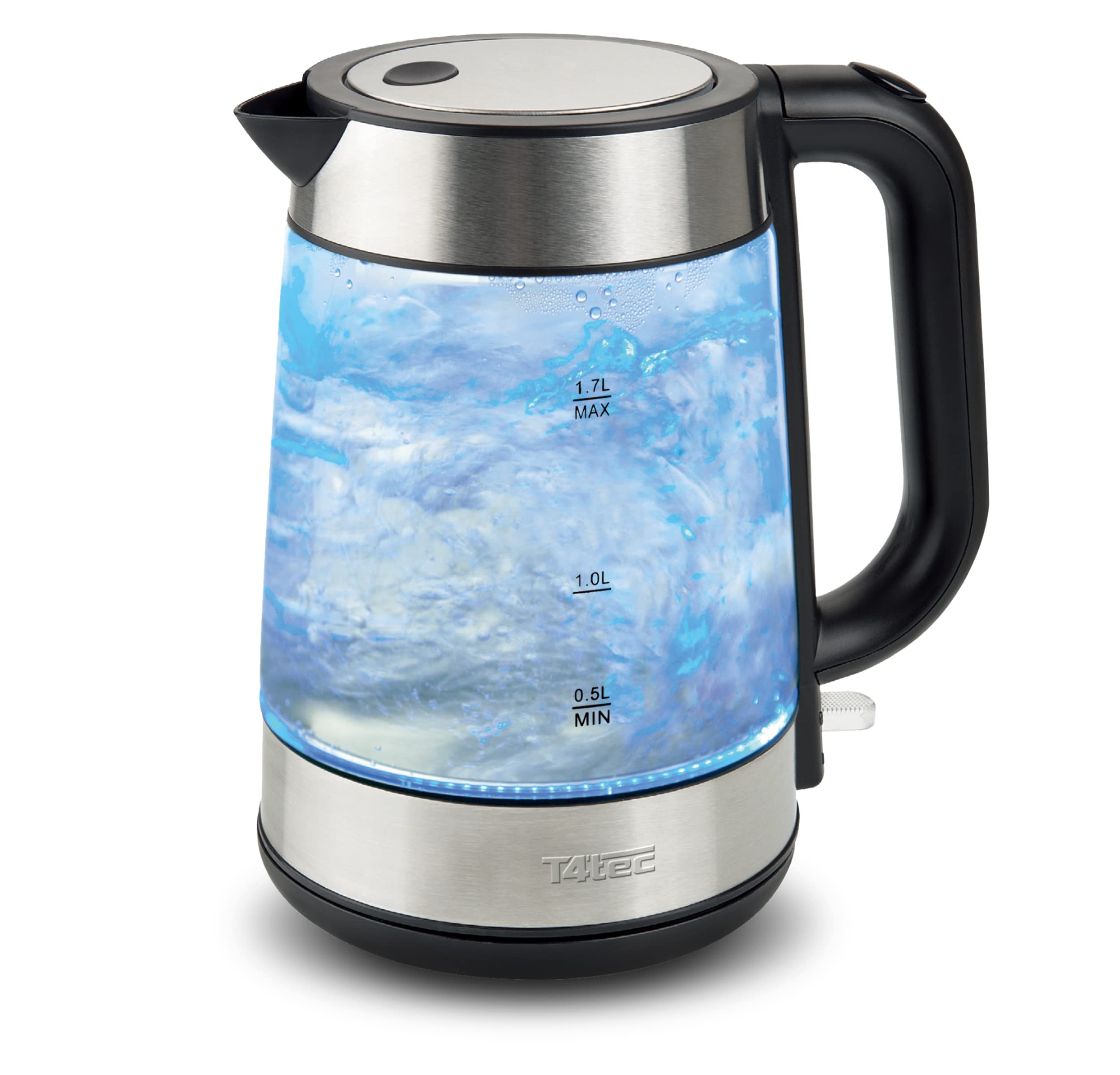 British designed Glass Fast Boil Cordless Kettle - Black and Stainless Steel, Black & Stainless Steel- TT-KT625UK