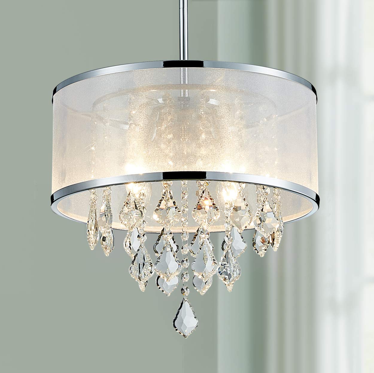 BESTIER Moderno colgante de cristal tambor araña iluminación lámpara de techo lámpara comedor comedor baño dormitorio sala de estar 4 E14 bombillas requeridas