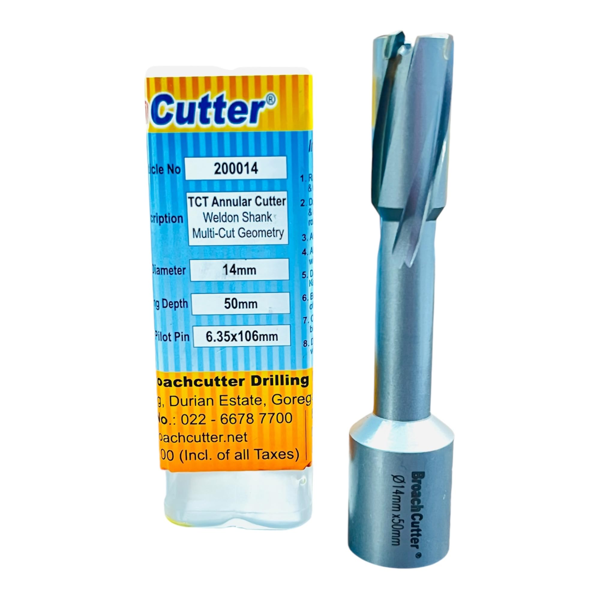 Broachcutter TCT Annular Core Cutter for Magnetic Drilling Machine, Carbide Core Drill, Cutter for Magnetic Drilling Machine - (Cutting Depth: 50 mm, Diameter: 14mm, 200014)