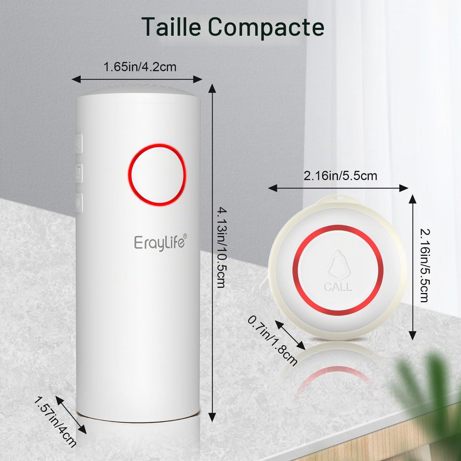 Bouton d'appel d'urgence pour Personne âgé, système Appel d'urgence d'alerte à Domicile, Avertisseur pour Personne âgé, Alarme Maison Récepteur, 1 récepteur et 1 émetteur SOS