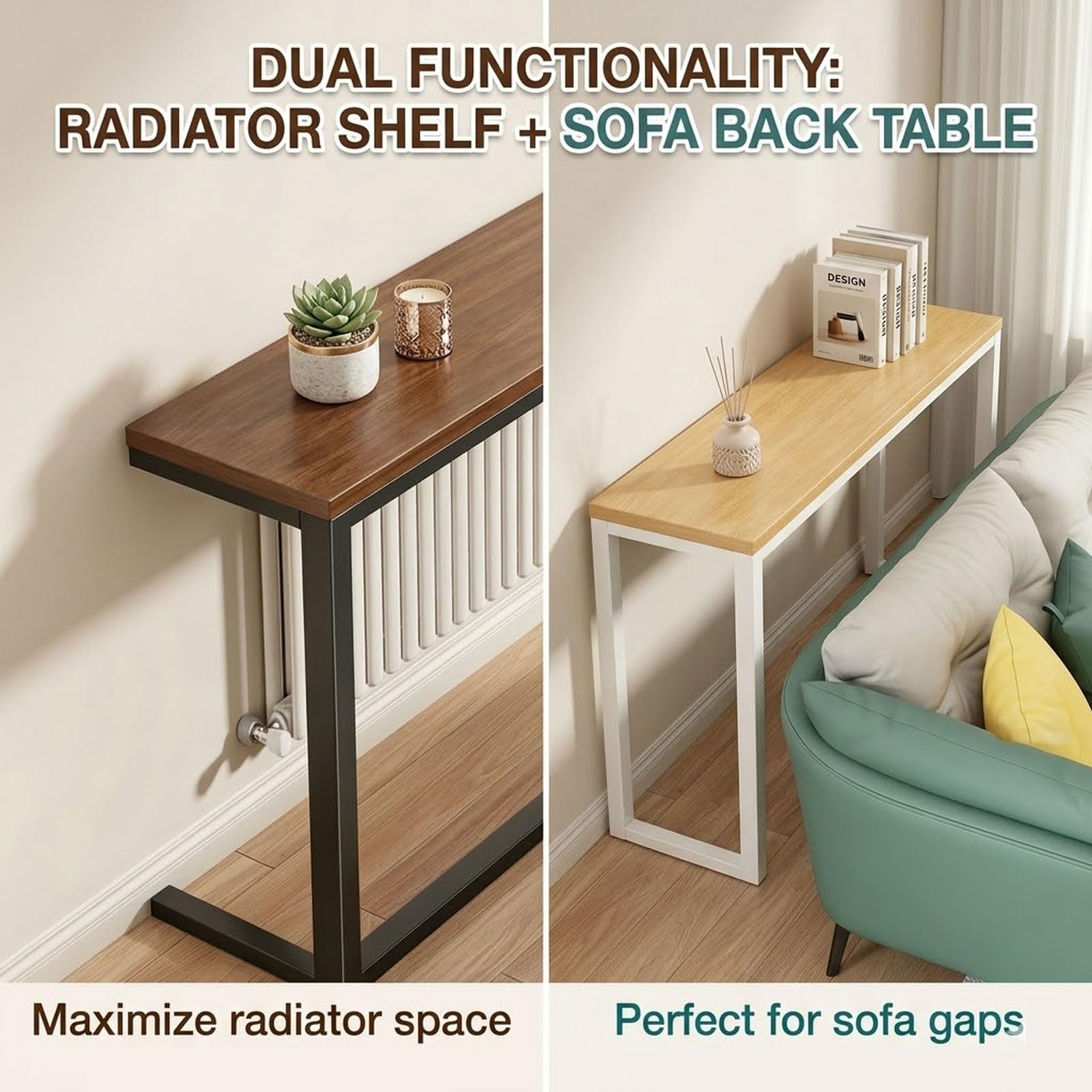 Estante para radiador, mesa resistente con amplia superficie de almacenamiento, mesa trasera multifuncional para sala de estar y dormitorio