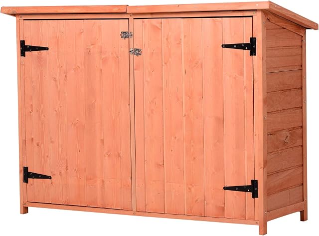 Outsunny Wooden Garden Storage Shed Tool Cabinet Organiser with Shelves Double Door 128L x 50W x 90Hcm