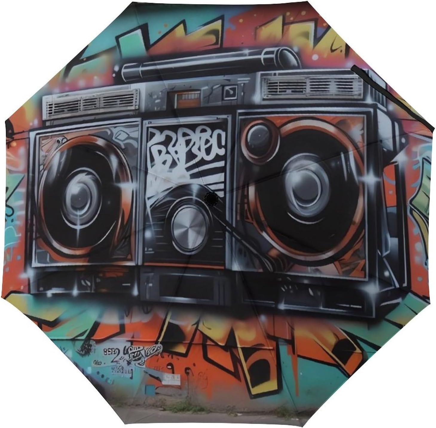 Graffiti Hip Hop Travel Umbrella Windproof Compact Umbrellas for Rain Sun UV Protection Manual & Automatic Umbrellas Waterproof Small Folding Umbrella with Case for Backpack()