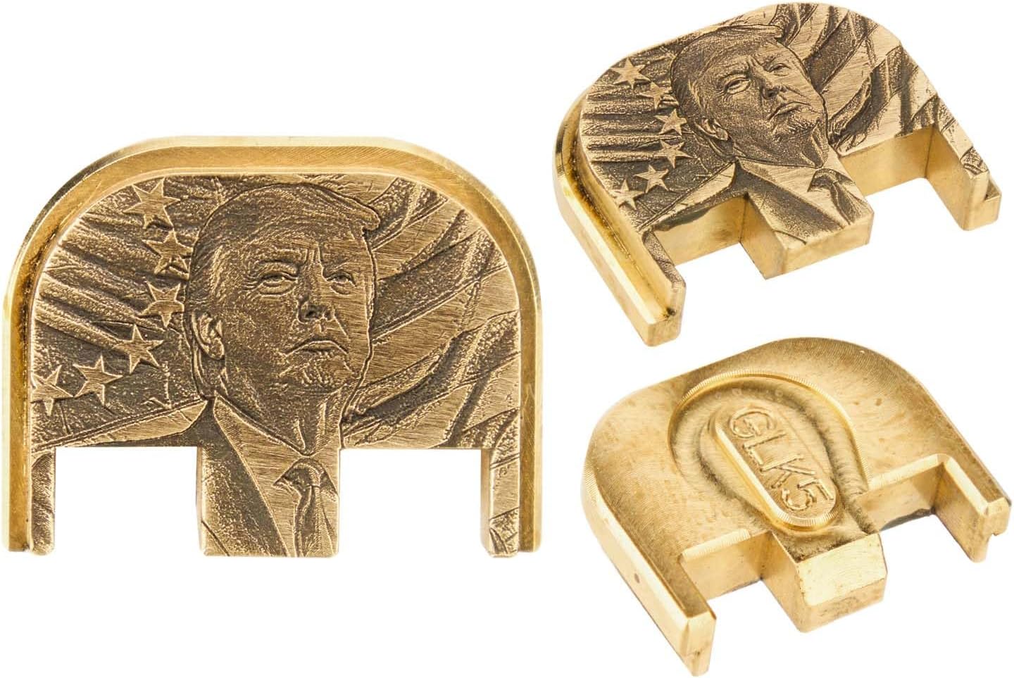 NDZ Performance Donald Trump Brass Slide Cover Back Plate for Gen 5 Glock 17 19 19X 20 21 22 23 26 27 29 30 34 45 47 49 Deep Engraved 3D OEM Upgrade, Made in The USA