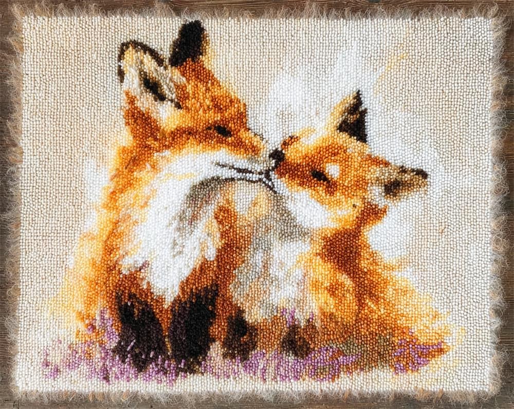 Kitquiver Latch Hook Kits for Adults Rug Foxes DIY Crochet Yarn Embroidery Handmade Needlework with Printed Canvas for Home Decoration 15X20In