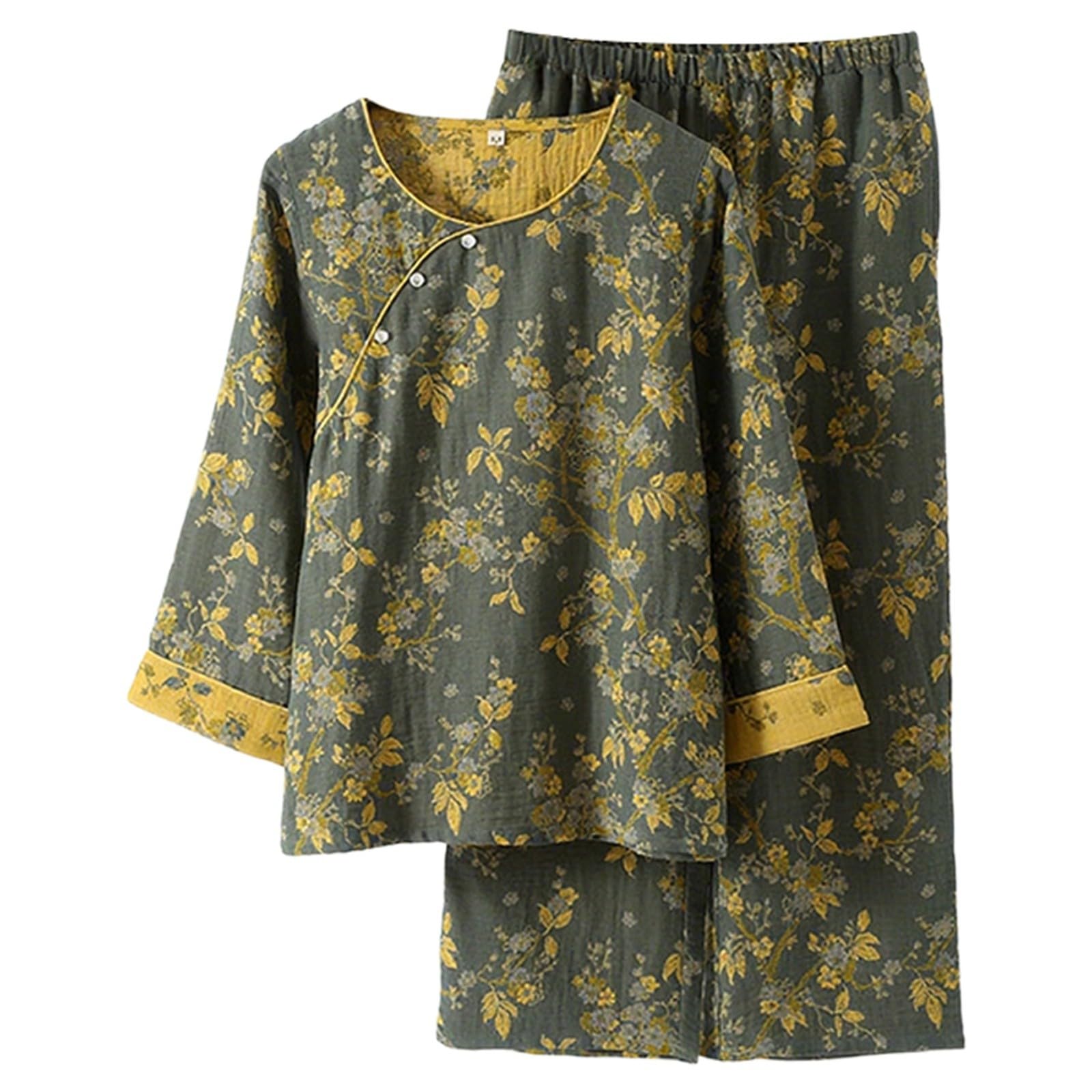 Generisch Conjunto de pijama para mujer con cuello oblicuo de manga 3/4 para uso diario