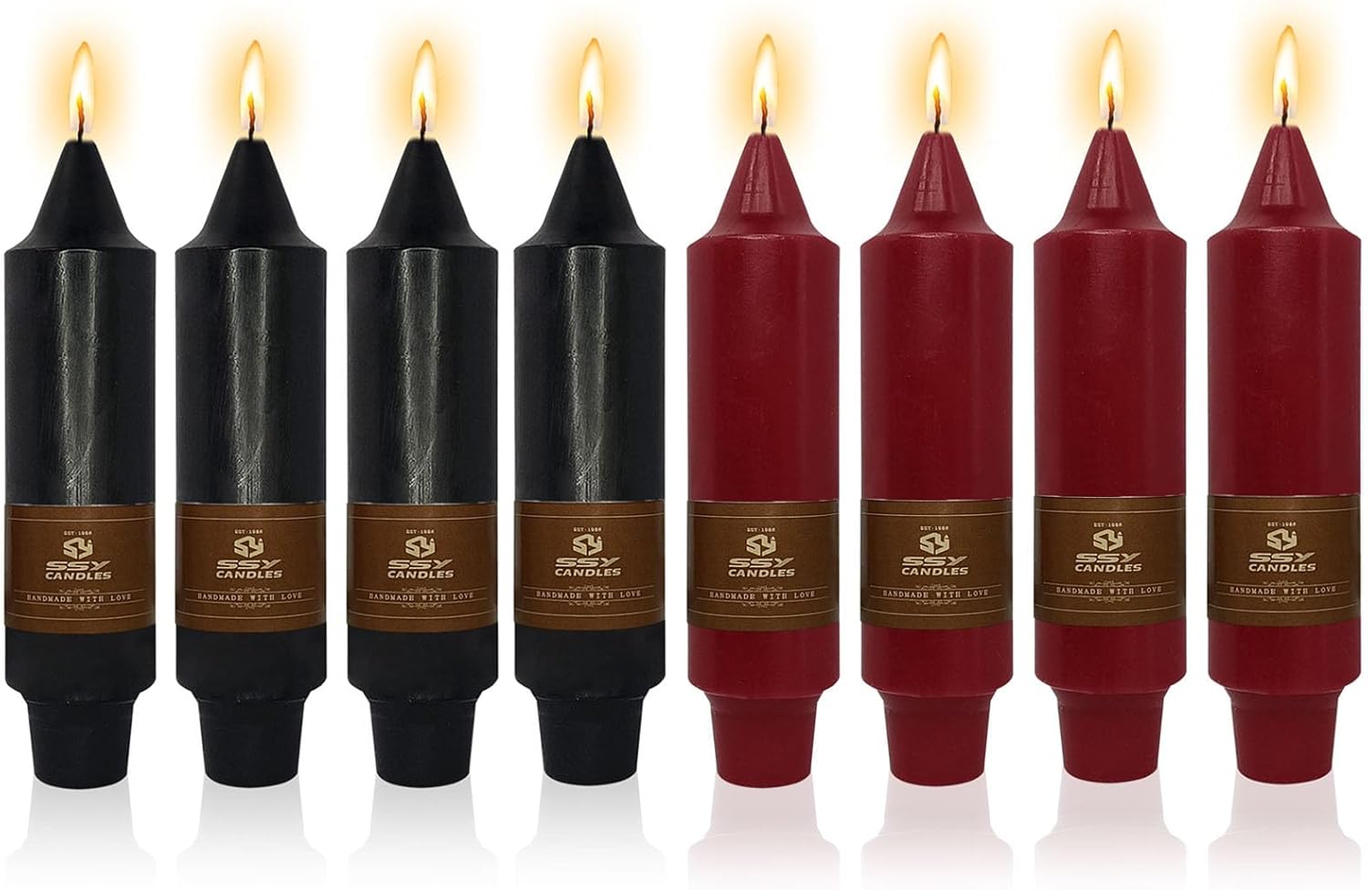 NJAO HOO Black and Red Short Taper Candle 5 Inch Halloween Decoration Candlesticks Unscented Dripless Tapered Candle Set for Home Decor Dinner Candles Thanksgiving Party