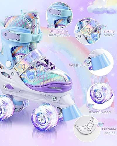 Miniatura 5 de Sportneer - Patines de ruedas para niñas, 4 tamaños, ajustables, para niñas de 6 a 12 años, patines iluminados con engranajes protectores, ruedas