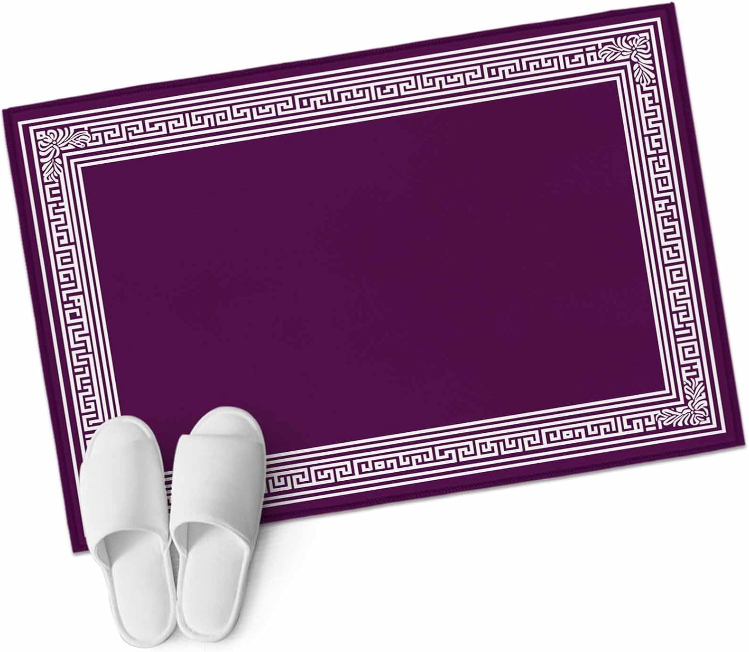 Dark Purple Greek Key Bathroom Rug Washable 2x3 Entryway Rug Non Slip Geometric Greece Ancient Farmhouse Geo Front Door Mat Low Pile Indoor Doormat Throw Floor Carpet for Kitchen Bedroom Entrance