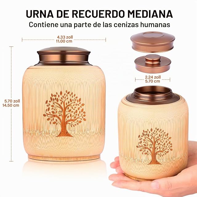 Foto 2 de 7 de HOOMTREE Urna de Recuerdo para Cenizas humanas o Mascotas,Urnas Medianas para Cenizas humanas de bambú,Urna…