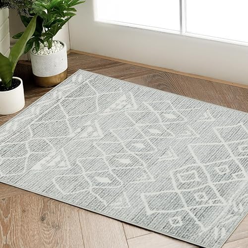 jinchan Alfombra marroquí lavable de 2 x 3 pies, alfombra moderna geométrica para puerta interior, alfombra pequeña, antideslizante, alfombra fina