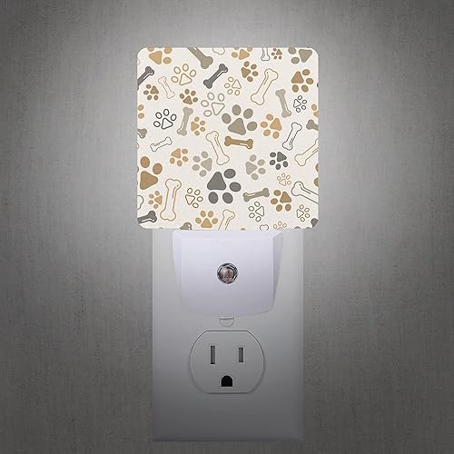 Miniatura 2 de Luz nocturna con estampado de patas de perro, gato, huesos, luz nocturna LED enchufable, lámpara de noche con sensor automático, lámpara de