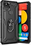 Ring Kickstand Phone Case for Google Pixel 5 (2020),Heavy Duty Dual Layer Drop Protection Case for Pixel 5,Hard Shell + Soft TPU + Ring Stand Fits Magnetic Car Mount,Black