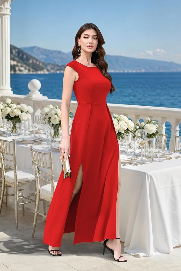 MUSHARE Women's Cocktail Dress Sexy Split Party Long Formal Dress Red by MUSHARE - Used condition - Image 5