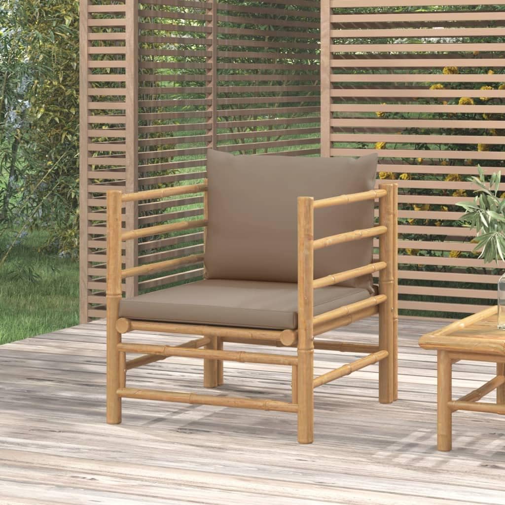 Patio Footstool Balcony Furniture,Patio loveseat,Small Patio Furniture,Patio daybed,with Taupe Cushion Bamboo