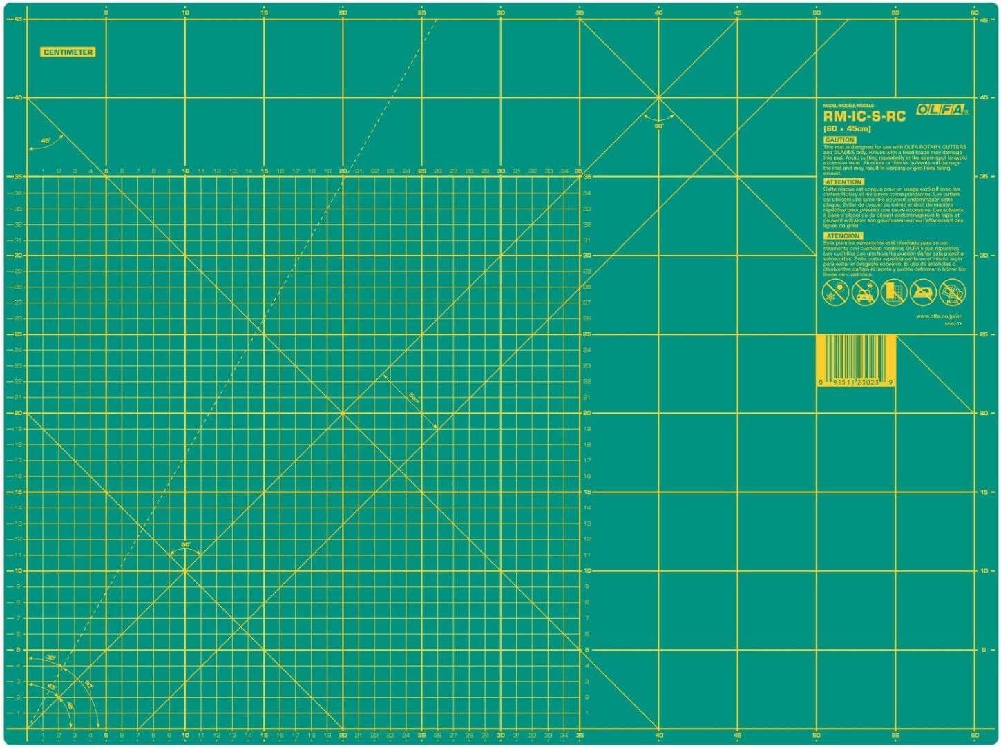 OLFA - Nähmit mata do cięcia, zestaw 45 x 60 cm, samoregenerująca, dwustronna, do szycia, patchworku, bez zawartości DEHP, skala cm i cali (zestaw M)