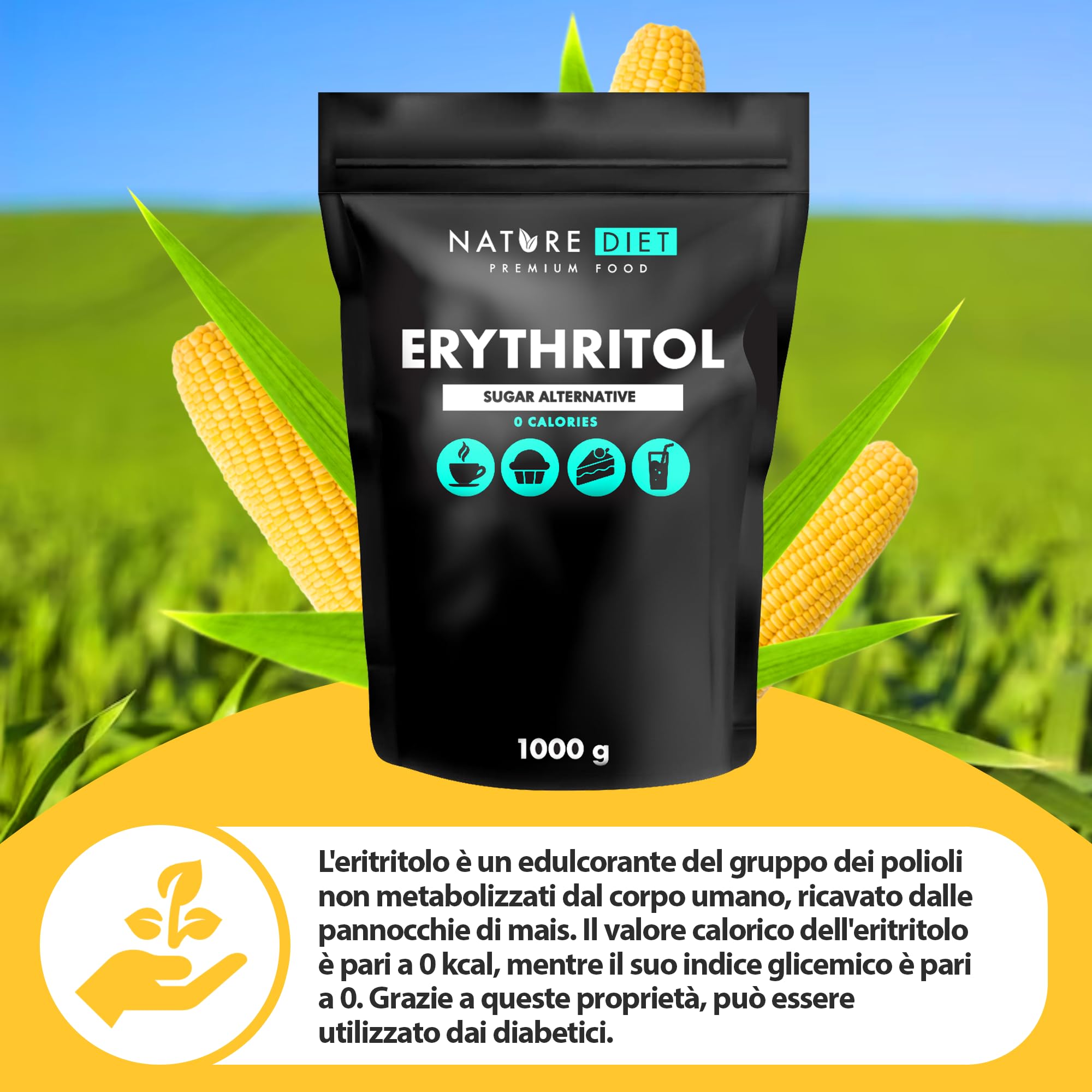 Nature Diet - Eritritolo 2 x 1000 g | Dolcificante Naturale | Zero calorie | Sostituzione dello zucchero