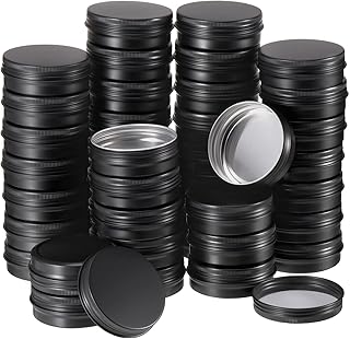 Therwen 96 Pcs 2 oz Aluminum Tin Jars Containers Metal Leak Proof Cosmetic Tin Jars Containers Round Screw Lids Lip Balm Containers Black Tin Can Empty Refillable Cosmetic Jars DIY Tins Storage