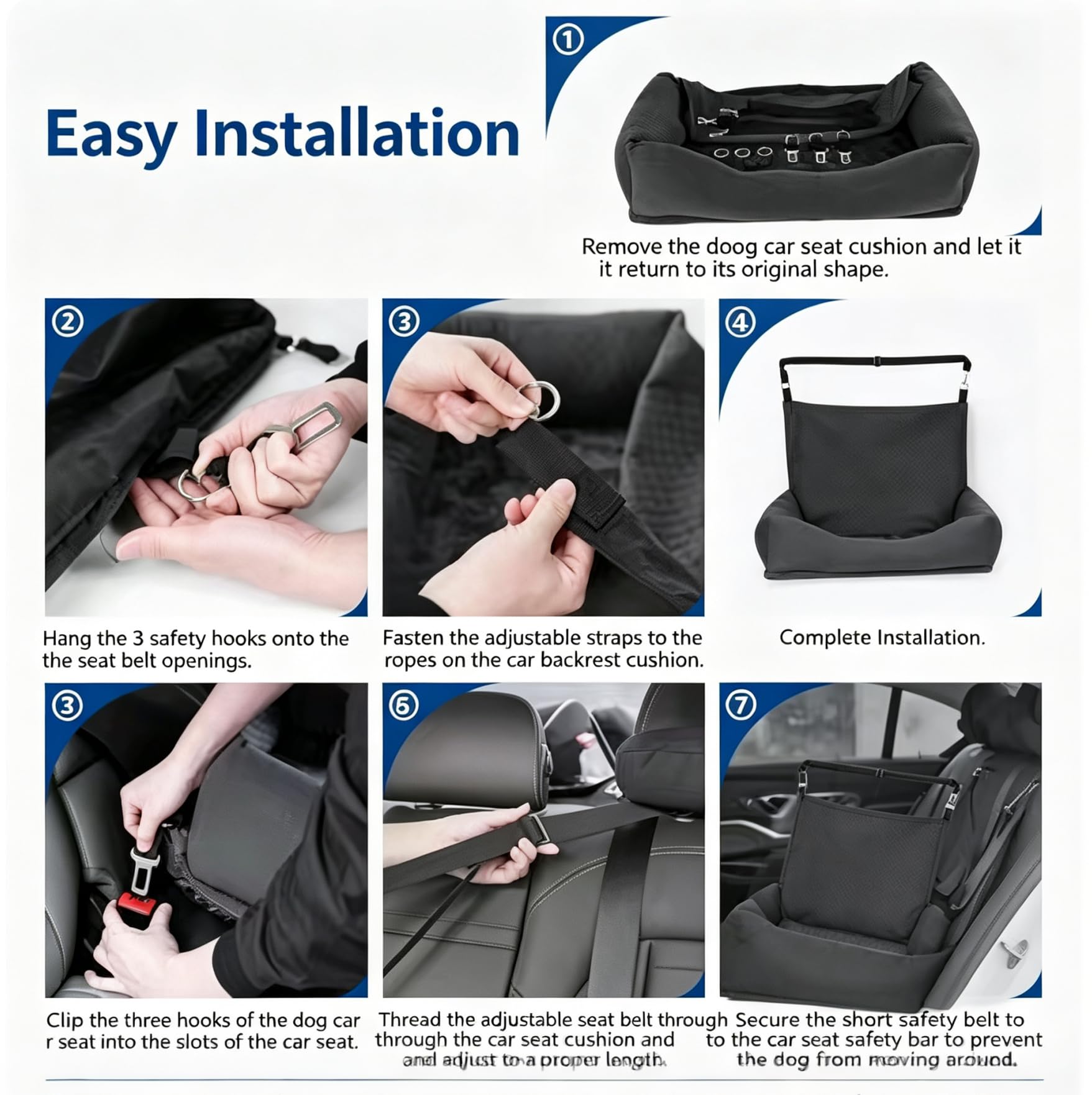 Siège Auto Pour Chiens, 90 x 56 x 48cm, Banquette Arrière, Avec Ceintures De Sécurité, Tapis Lavable, Panier Pour Chien, Lit Pour Chien, Compatible Avec Les Suv, Les Berlines Et Les Monospaces