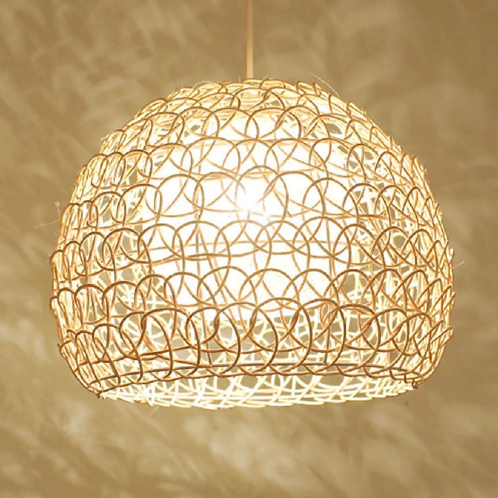 LYMSXAZOU Retro Rattan Basket Lamp Shade Ceiling Pendant Light Boho Style Handwoven Woven Chandelier Natural Wicker Fixture