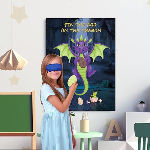 Miniatura 7 de Pin de juego de fiesta de dragón, el arco en el dragón, paquete de 36 calcomanías de huevo de dragón para tema de dragón, Halloween, Navidad,