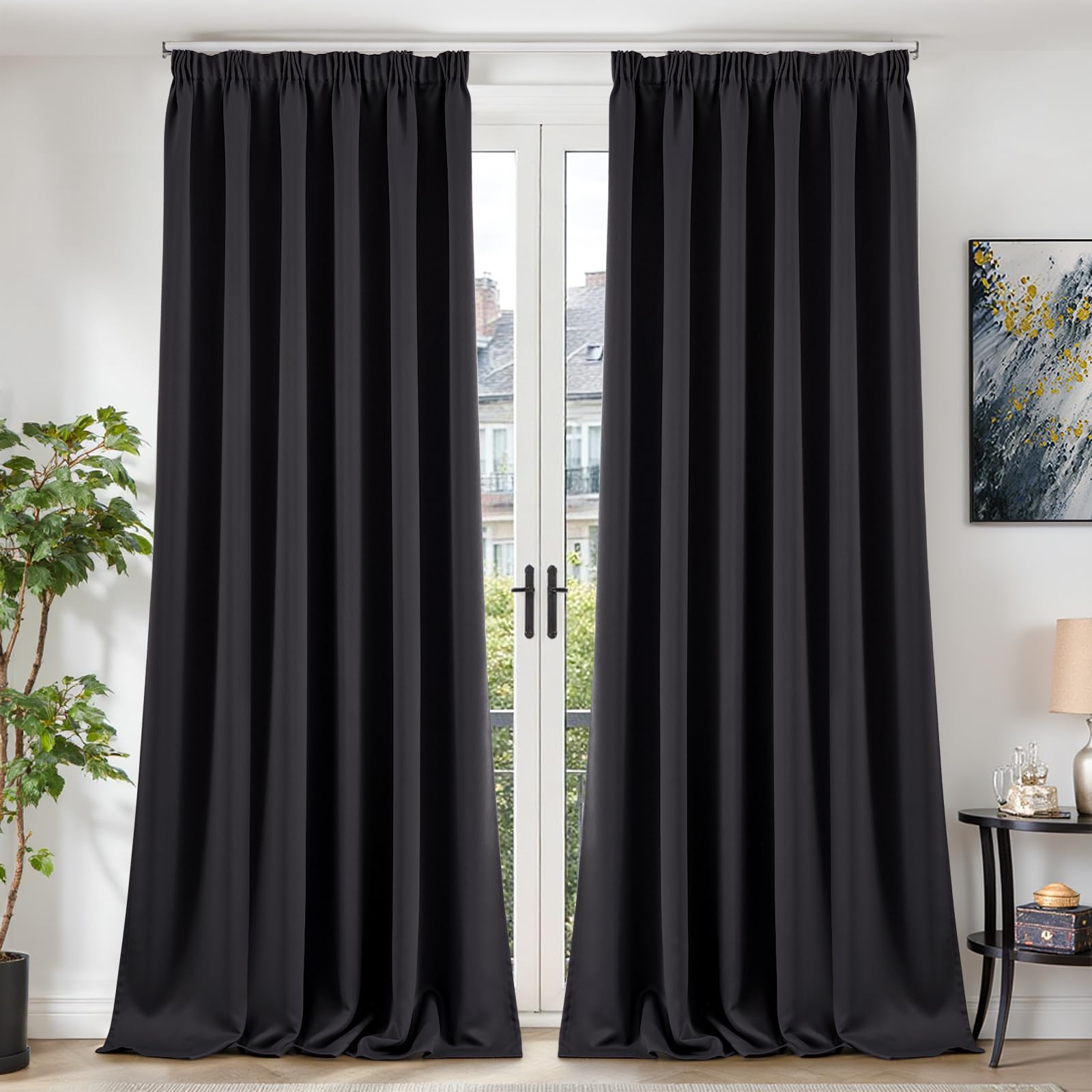 TOPICK Blackout Thermal Curtains for Bedroom W90xL108 Inch, 2 Panels, Black — image 1