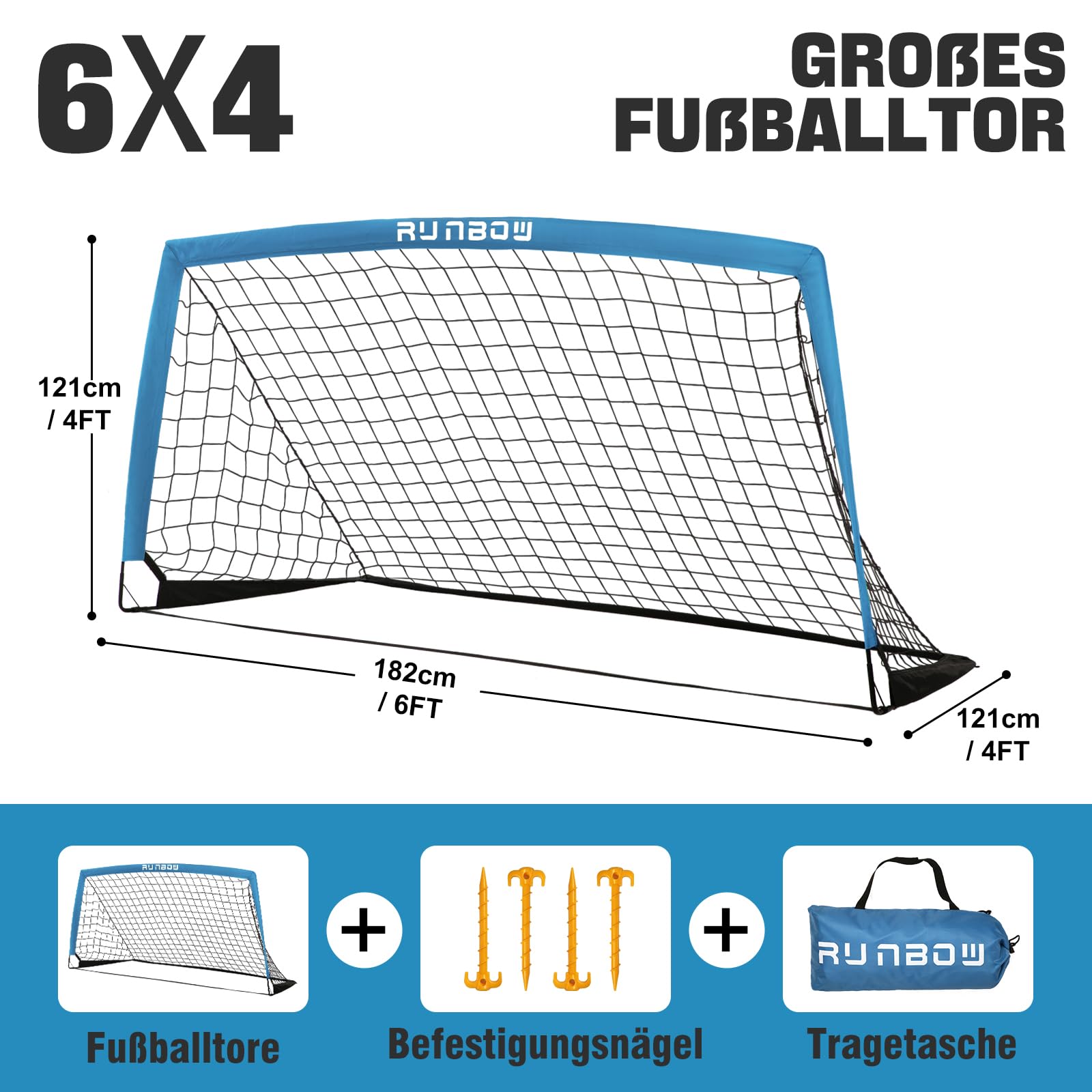 182 x 121 cm Kinder Fußballtor mit Tragesack, tragbare Fußballnetze für Hinterhoftraining, Indoor/Outdoor-Nutzung für Jugendliche und Erwachsene