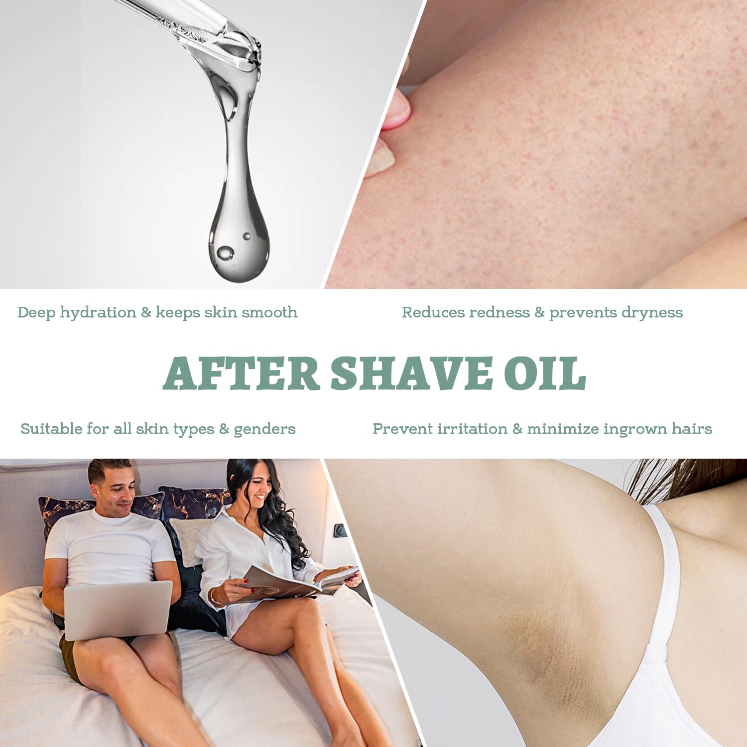 Aceite suave para después del afeitado de 3.4 fl oz para cara, cuello, piernas, axilas, zonas de bikini, evita enrojecimientos, pelos encarnados, proporciona hidratación profunda y calma 3