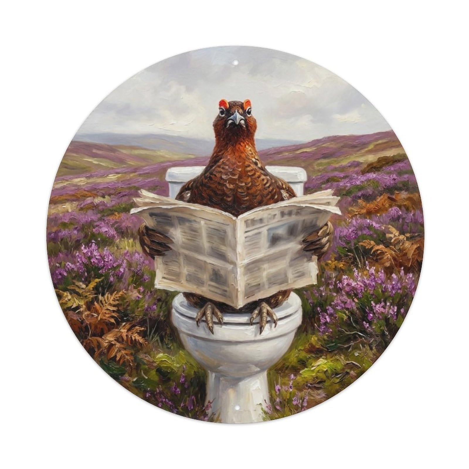 Grouse On Toilet Humorous Bathroom Heather Moor Reads Metal Tin Sign