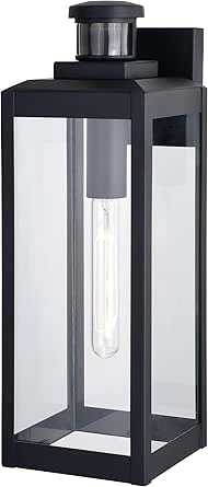 VAXCEL Kinzie Outdoor Porch Light, 6" W x 17.5" H Black Outdoor Lantern, Motion Sensor Wall Light for Porch, Patio, Deck, or Front Door