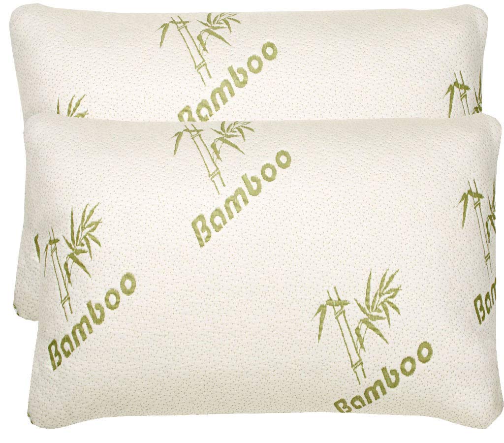 Adeptna Soft Bamboo Memory Foam Pillow-Comfortable Nights Sleep-Environmentally Friendly Materials-Stay Cool And Breathable-Hypoallergenic And Antibacterial-With Removable Cover (Pack Of 2)