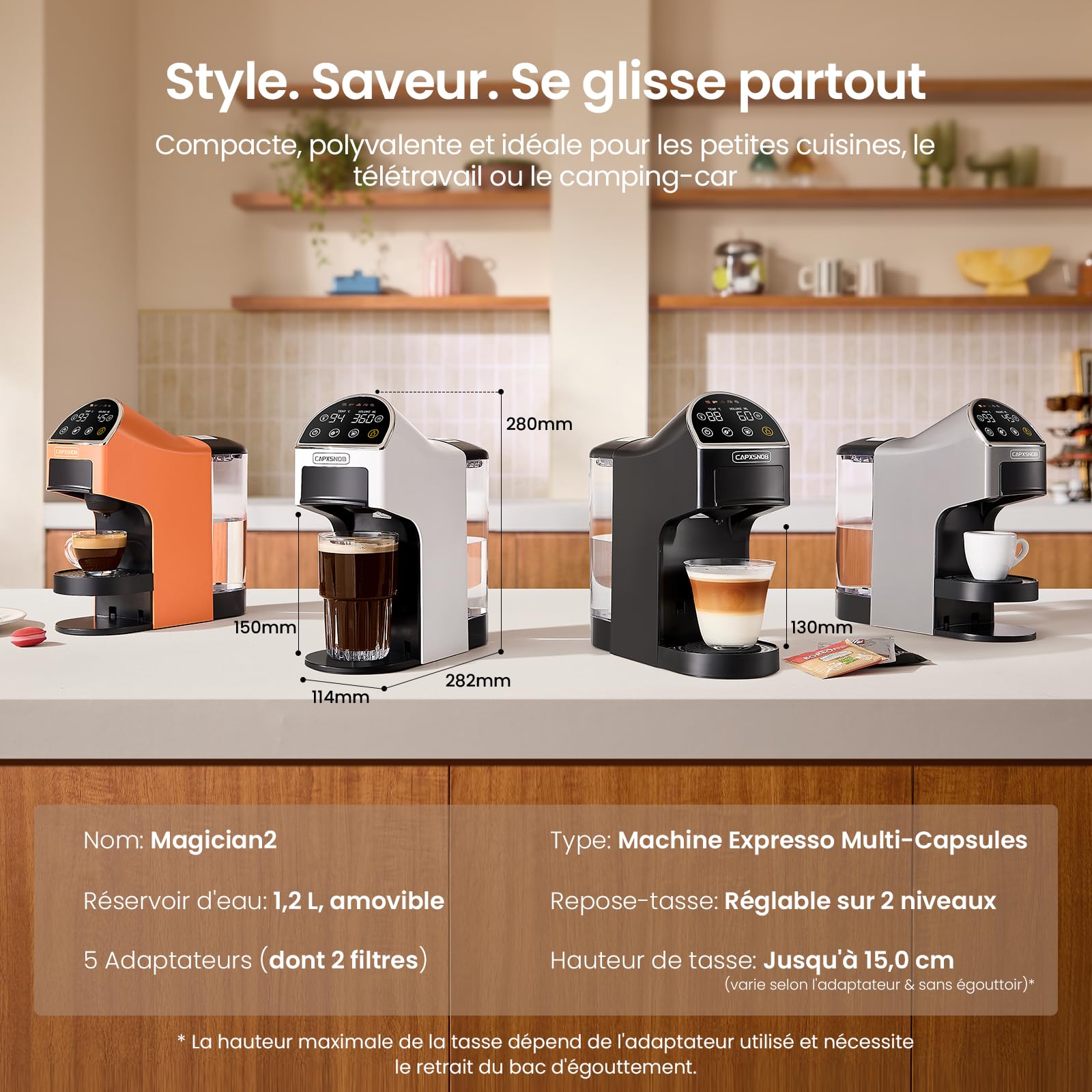 Magician2 Cafetière Capsule et Dosette 5 en 1 pour Nespresso, Dolce Gusto, Lavazza A Modo Mio, ESE 44 & Café Moulu, 20bar, Préinfusion, Écran Tactile, Débitmètre, Auto-Lock, Sans BPA, Maison et Bureau
