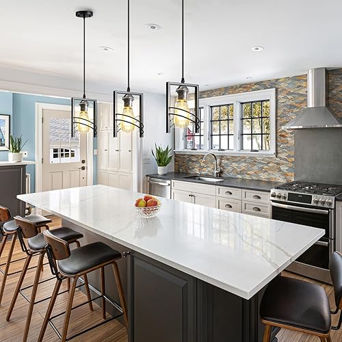 Miniatura 4 de Laihezz Paquete de 1 lámpara colgante industrial, moderna lámpara colgante de metal, color negro, soplado a mano, pantalla de vidrio transparente