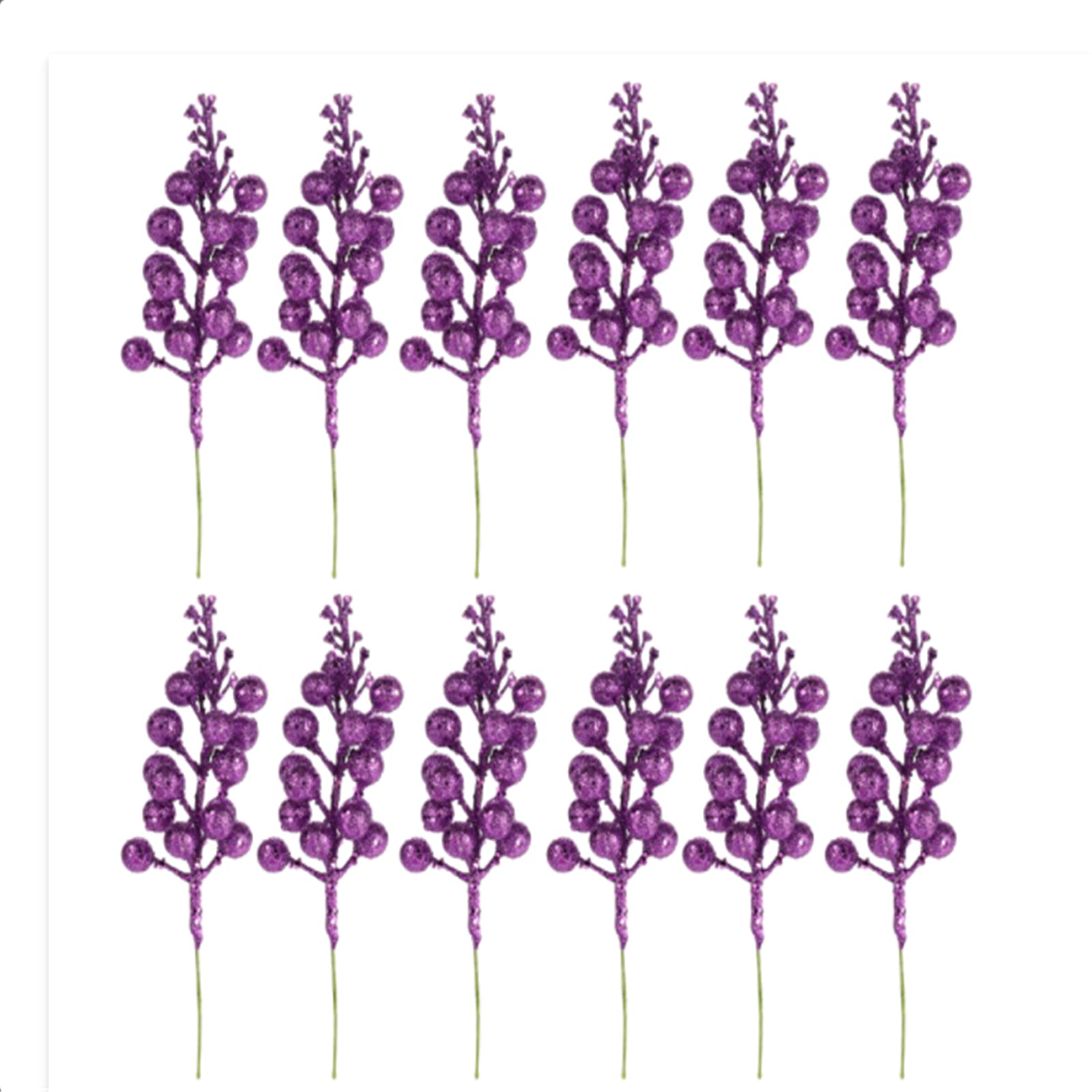 Okngr Glitter Berry Stems, 12 Pcs Christmas Berry Picks Artificial Berry Twig Stem Holly Berries Simulation Berries Pine Branch Christmas Tree Garland Decorations for Holiday Party, Purple