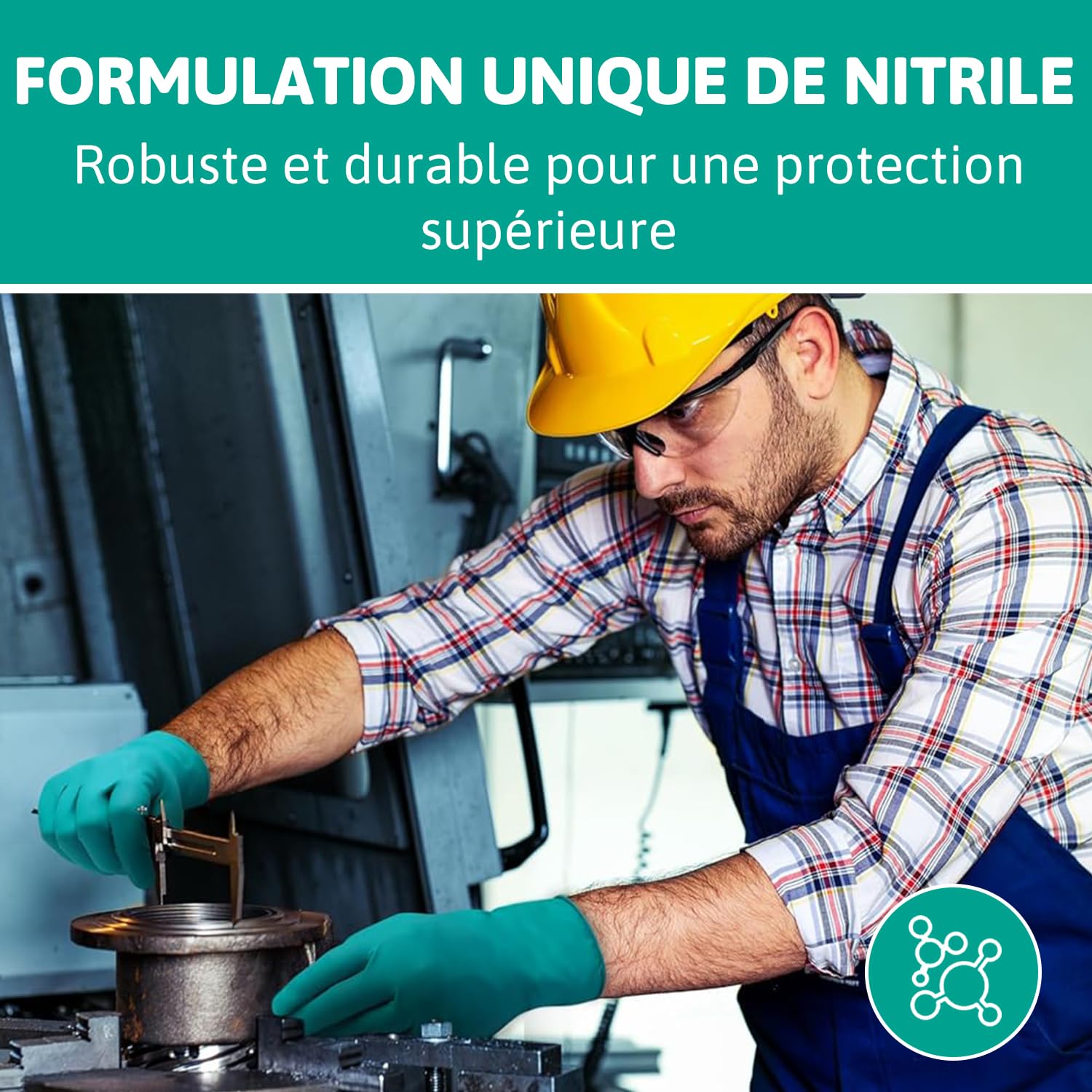 Ansell TouchNTuff 92-600, Gants jetables pour travaux lourds, Gants nitrile contact alimentaire, Gants de protection chimique et mécanique, Sans latex, Boîte de 100 gants en nitrile verts, Taille L