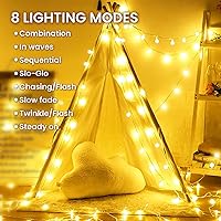 Vista 3 de Dailyart Guirnalda de luces tipo globo, 100 luces LED de 59 pies, impermeables, con enchufe, 8 modos con control remoto, brillo ajustable