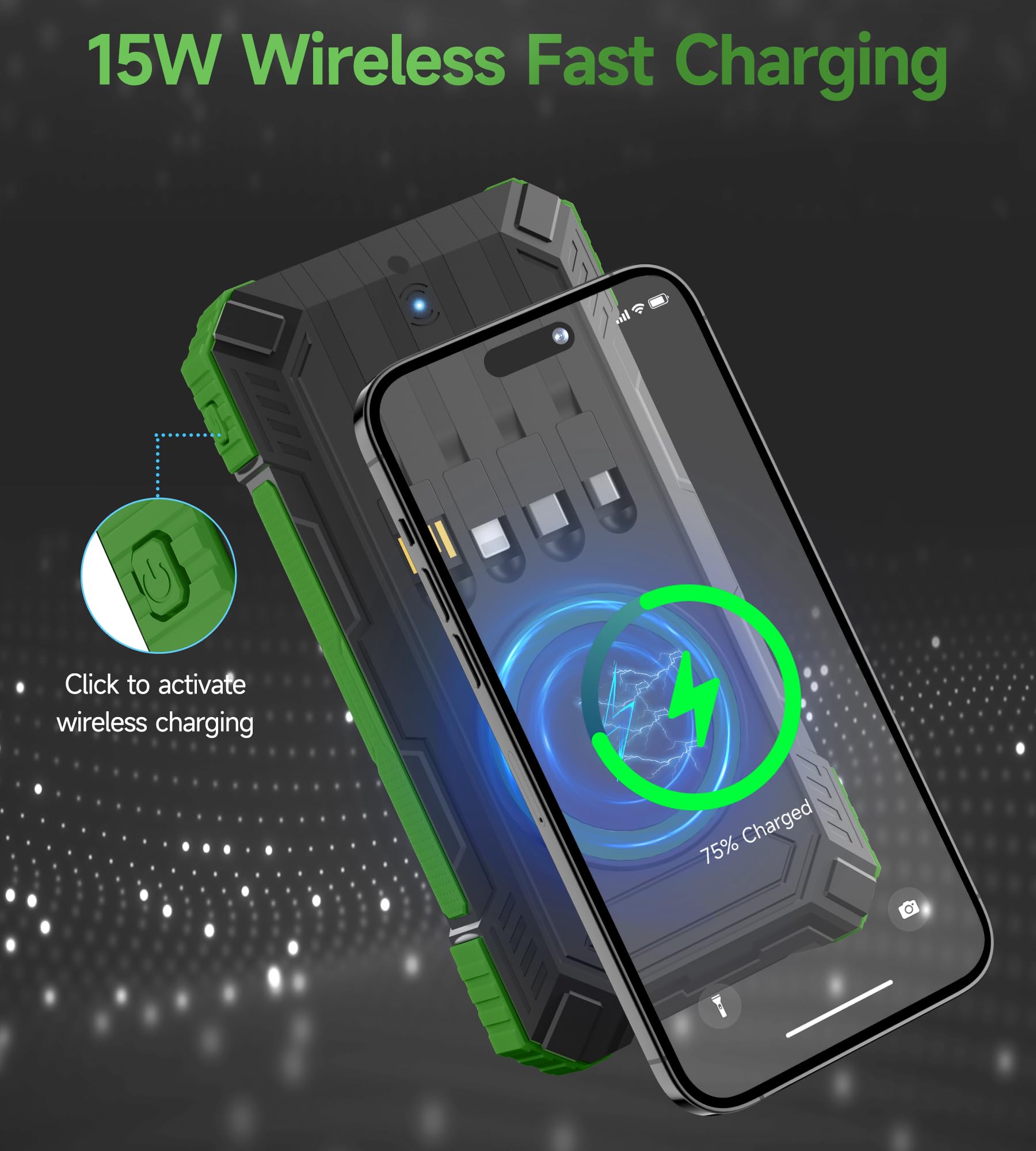 Power Bank 56800mAh:30W Solar Powerbank USB C Wireless Charging Externer Akku Ladegerät mit 4 Kabeln Schnellladung 6 Ausgänge 3 Eingänge,Powerbank Solar Outdoor mit Camping LED Lampe, Kompass
