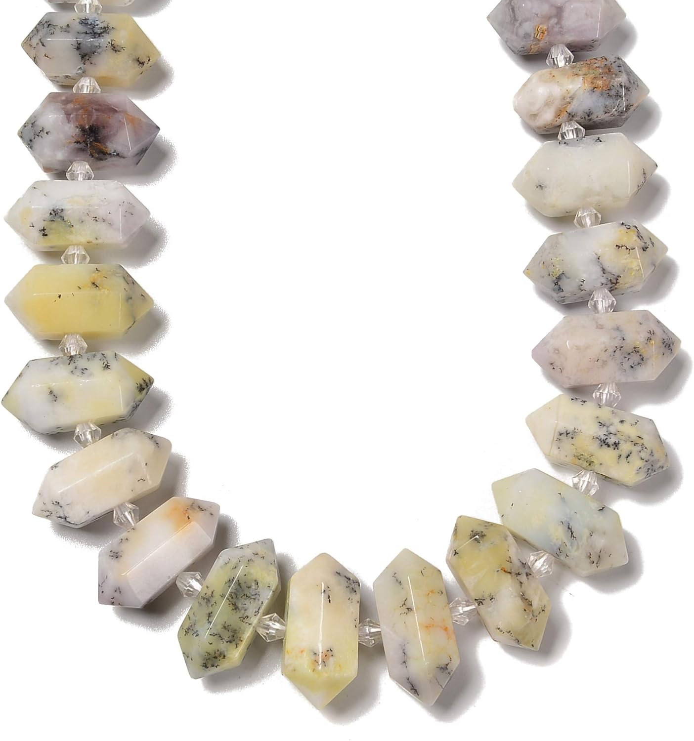 JM Design Dendritic White Opal Center Drill Faceted Points Beads Approx 13-25mm 15.5" Str for Jewelry Making