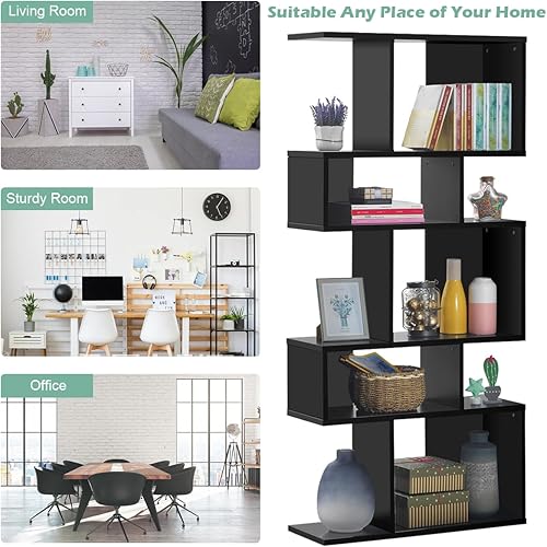 Miniatura 4 de Giantex Juego de 2 estanterías geométricas de 5 niveles, de madera de 70 pulgadas de alto, estantes abiertos independientes con dispositivo