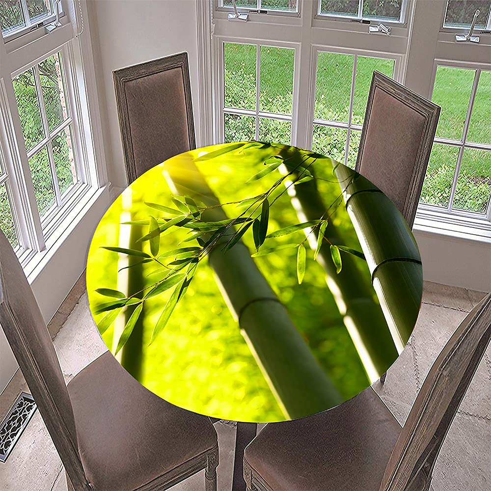 Runde Tischdecke Garten – Abwaschbar, 3D Bambus Motiv, Ø 130 Cm, Polyester (Grün)