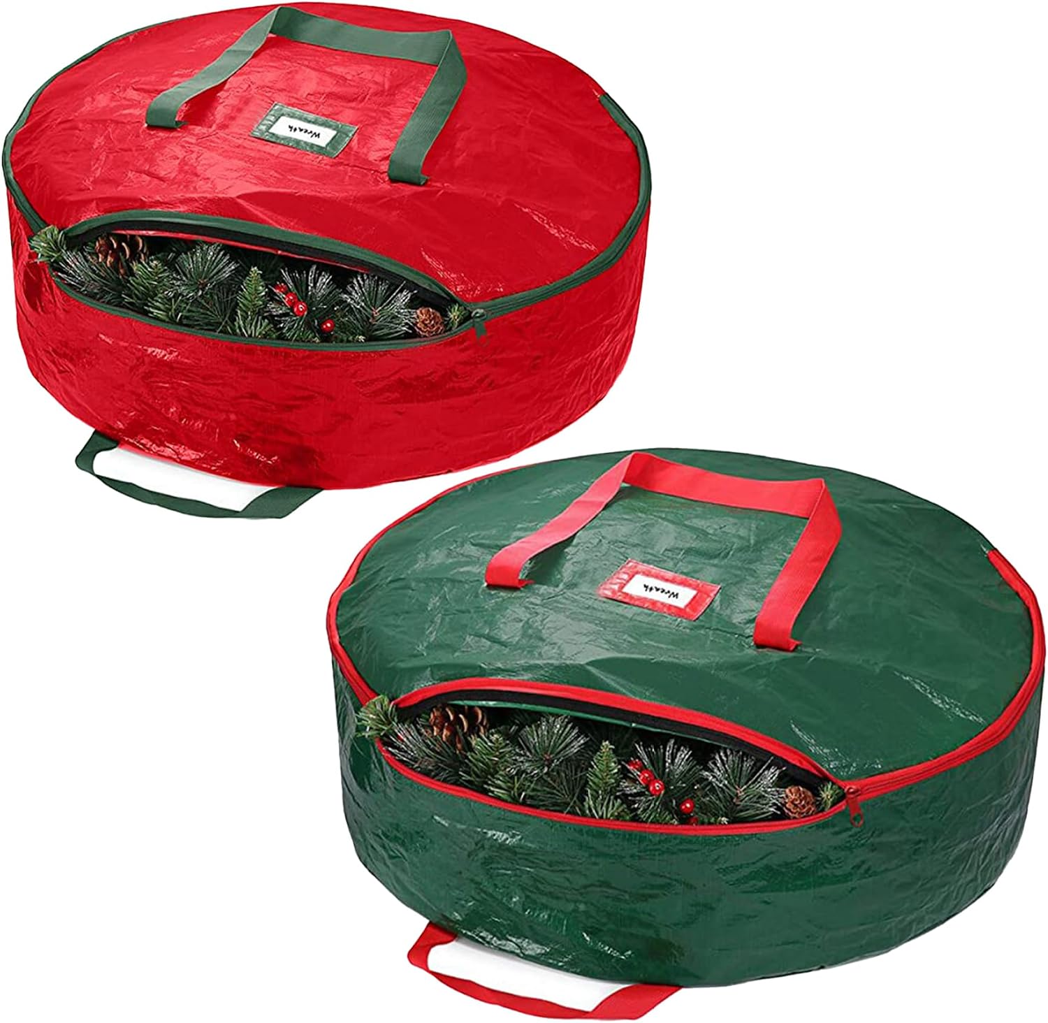 Wreath Storage Bag 23.6x7 Inch Waterproof Christmas Wreath Storage Box with Daul Zipper and Heavy Duty Handles for Small Toy Red for Christmas