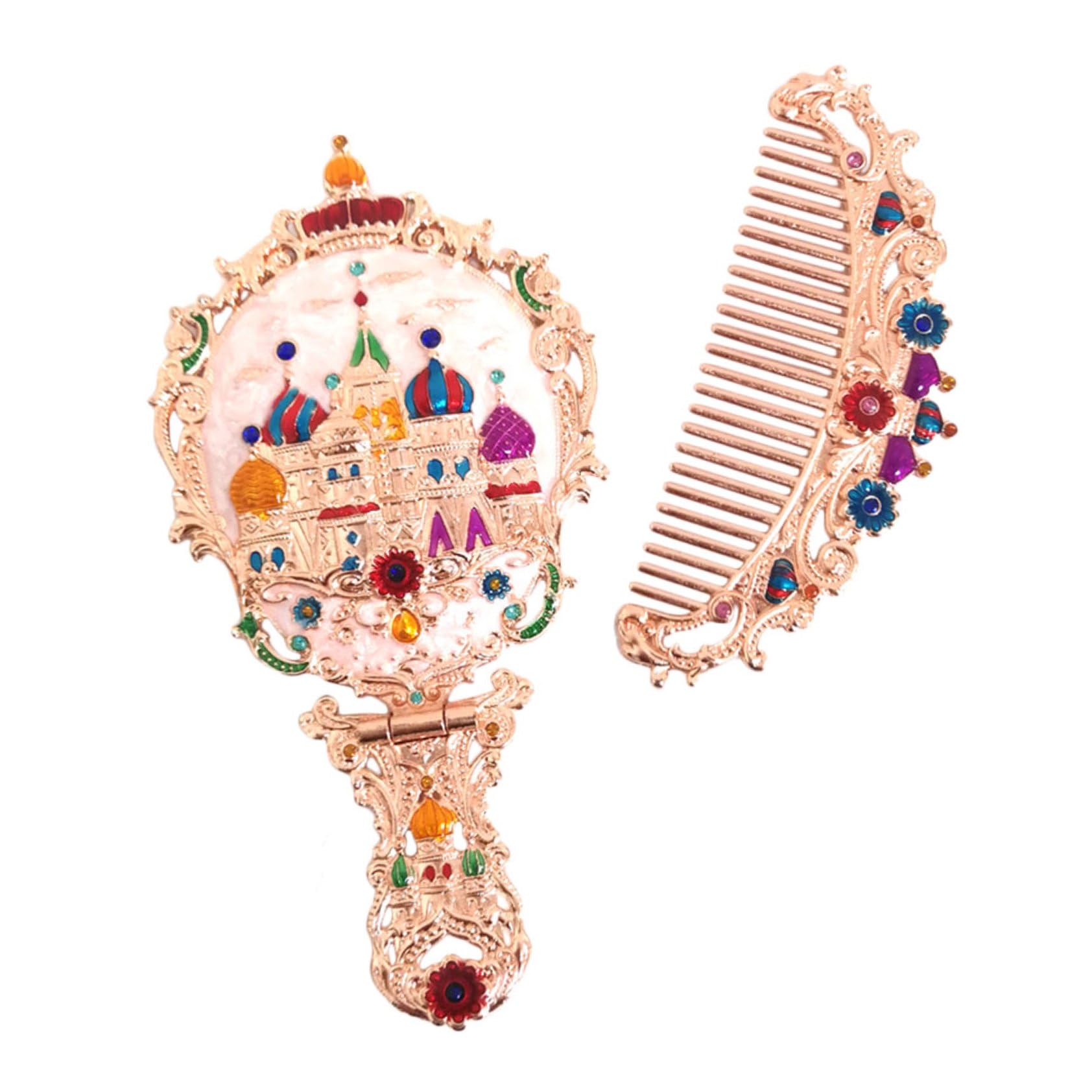 Miroir de maquillage portable en métal avec peigne pliable léger pour sac