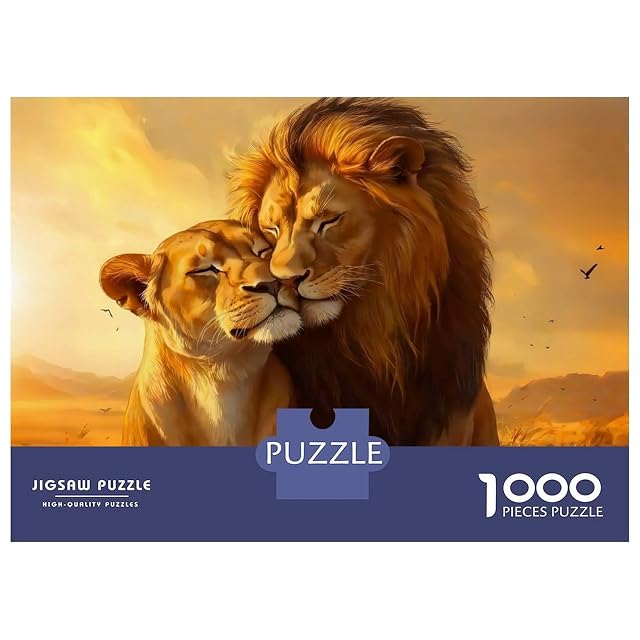 Foto 2 de 7 de Puzzle 1000 Piezas Pareja León Afectuosa, Paisaje Sabana León Atardecer, 1000 Piezas para Adultos