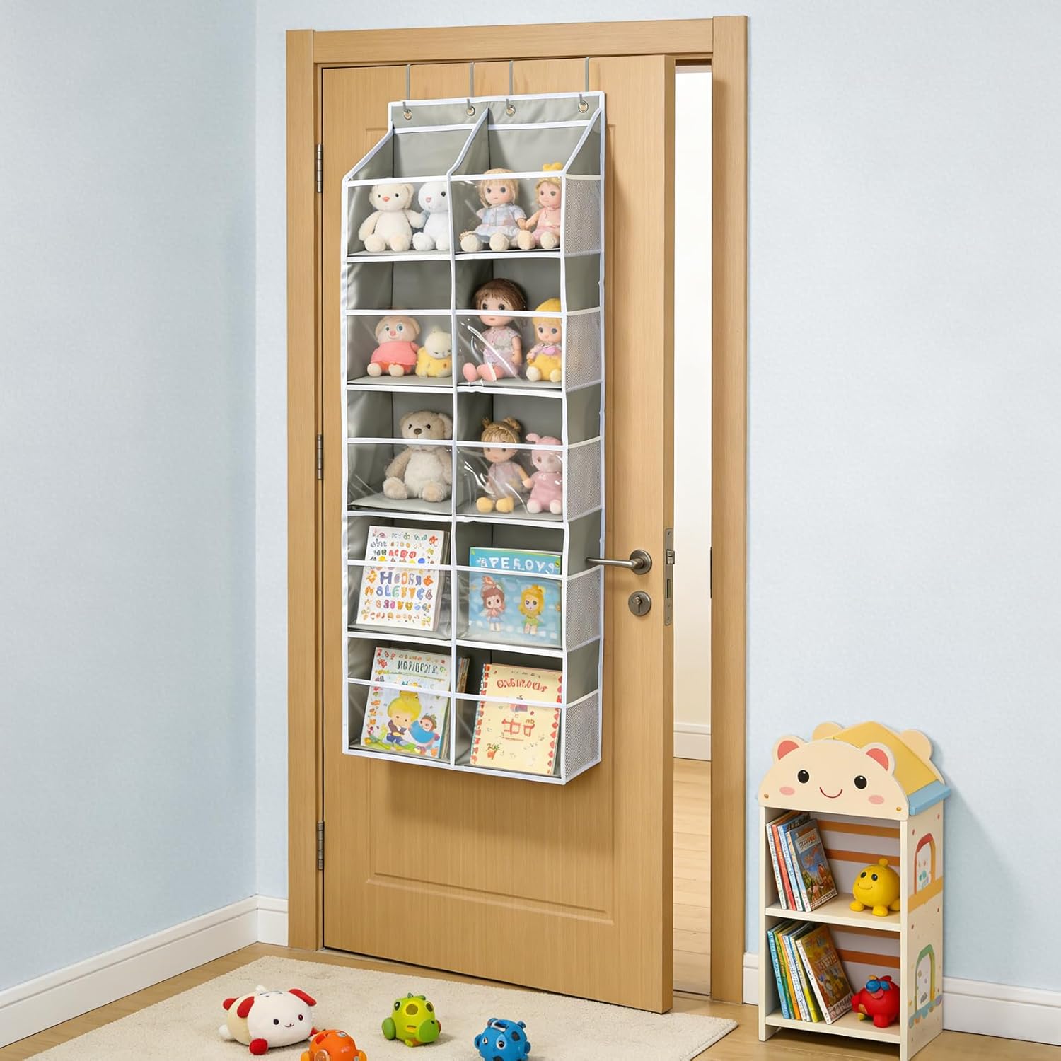 Widousy Heavy Duty Over The Door Organizer, 5-Tier Extra Large Behind Door Storage with 10 Big Front & 10 Mesh Pockets, 80lb Weight Capacity, Hanging Storage for Toys, Diapers, Shoes, Clothes