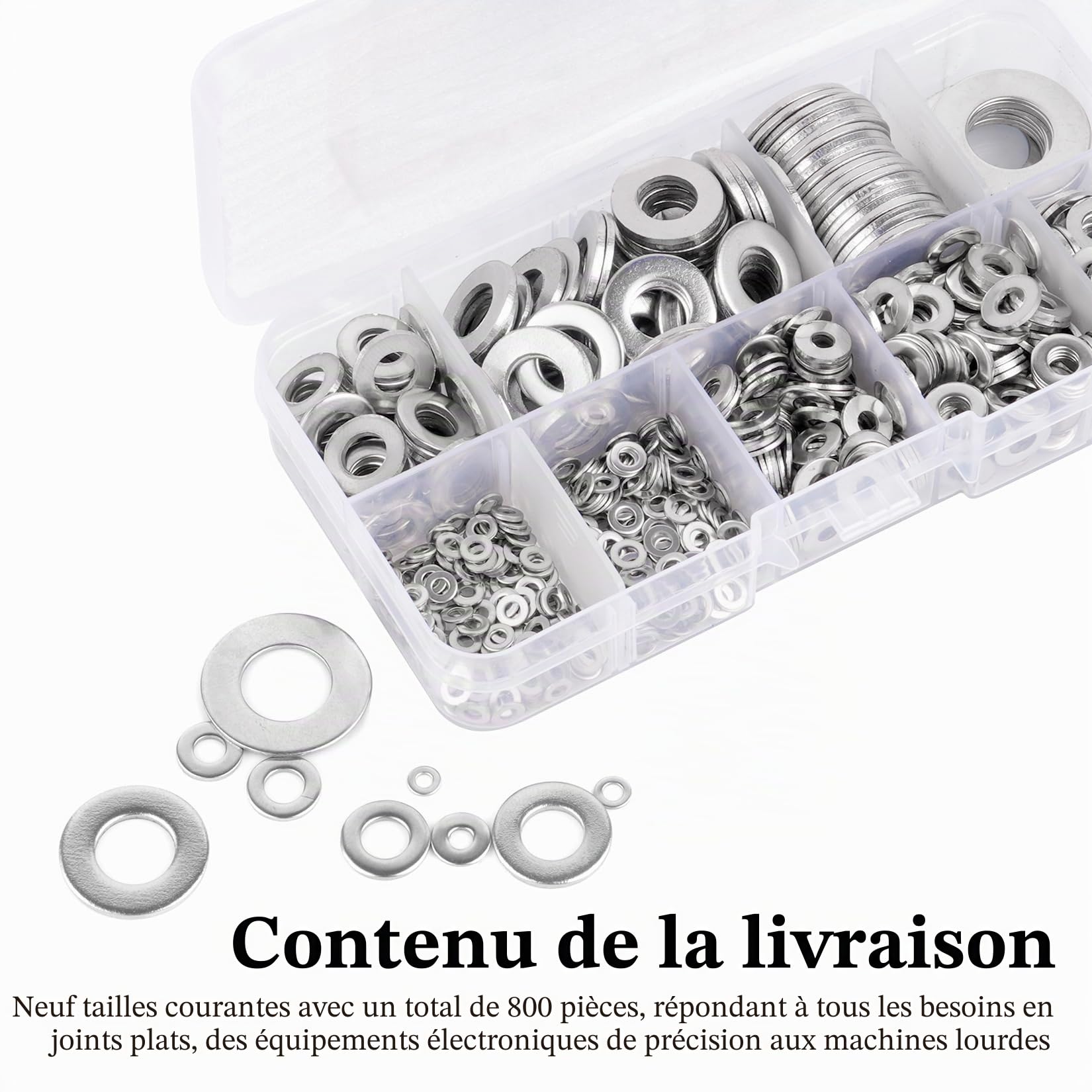 Assortiment De 800 Rondelles Plates En Acier Inoxydable – Tailles M2 à M12 – Lot Complet