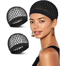 2 Pieces Hair Nets for Sleeping & Silk Press Crochet Mesh Hairnet Doobie Tubi Hair Wrap Cover Night Cap Black