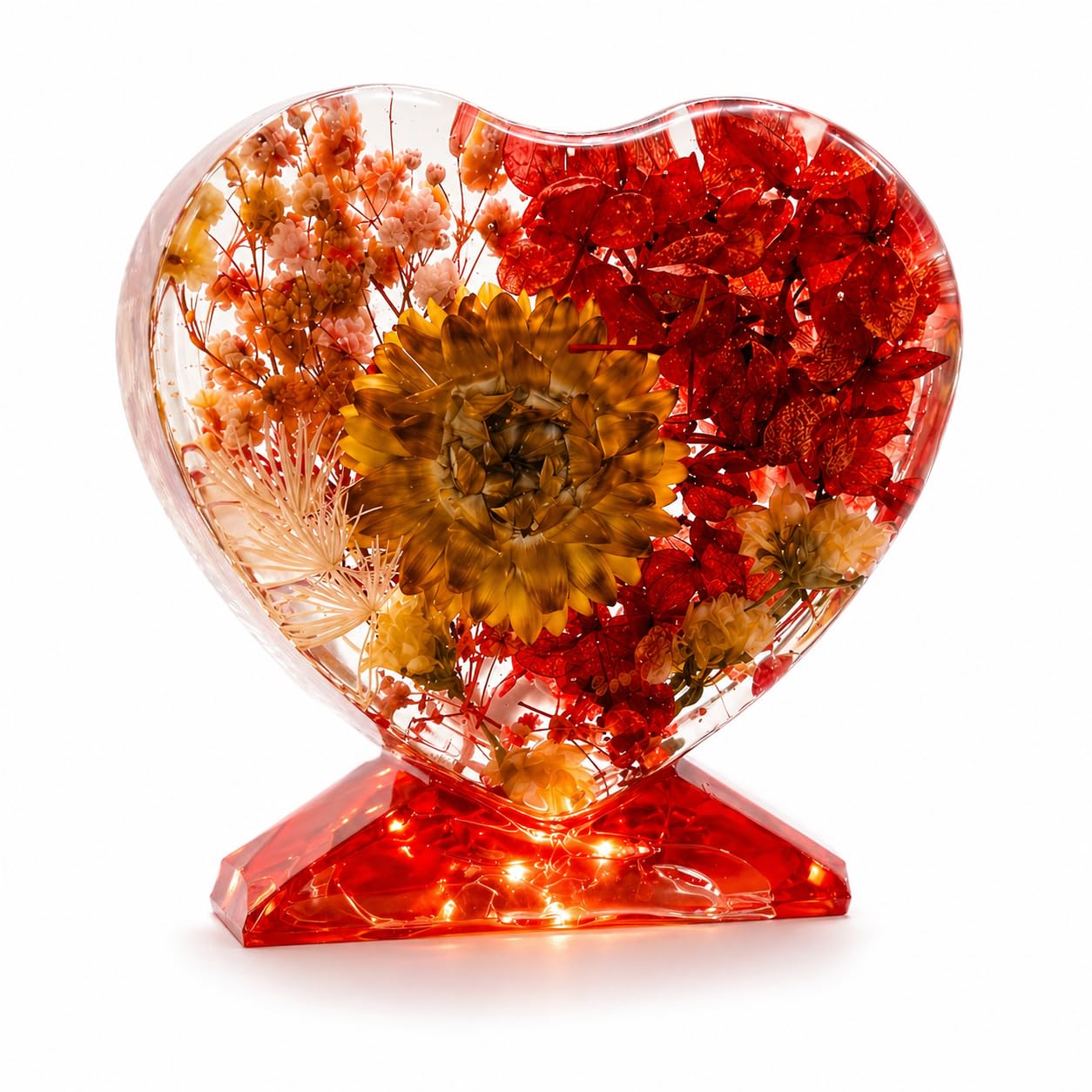 Heart-Shaped Preserved Real Flower Resin Showpiece, Romantic Home Decor, Gift for Anniversary, Valentine's Day, Birthday-image-38