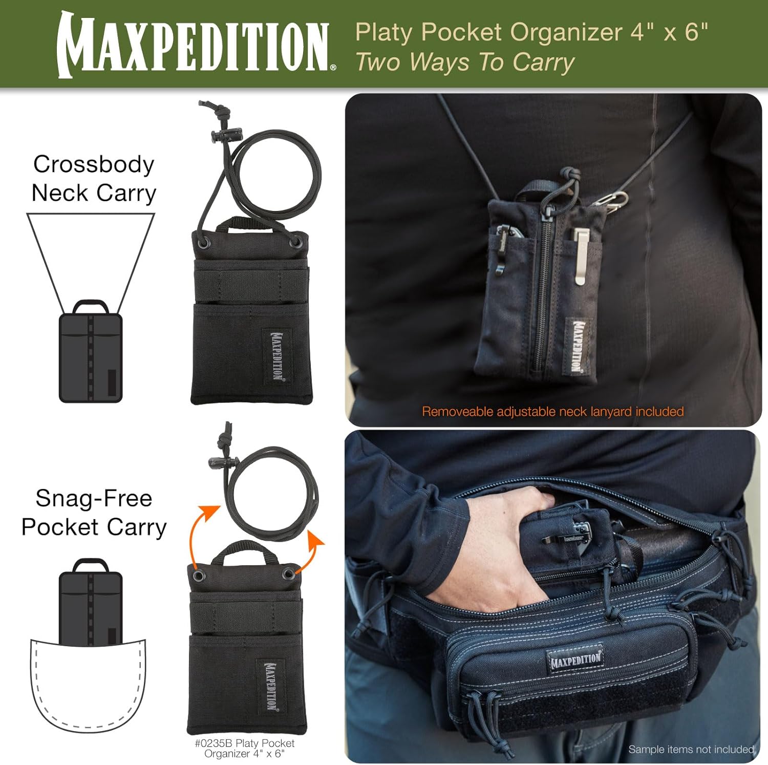 MAXPEDITION Platy Pocket Organizer, Durable EDC Tool Pouch for Men, Neck Wallet with Paracord Lanyard, Holds Flashlight, Multitool, Pen, Notebook - Image 5