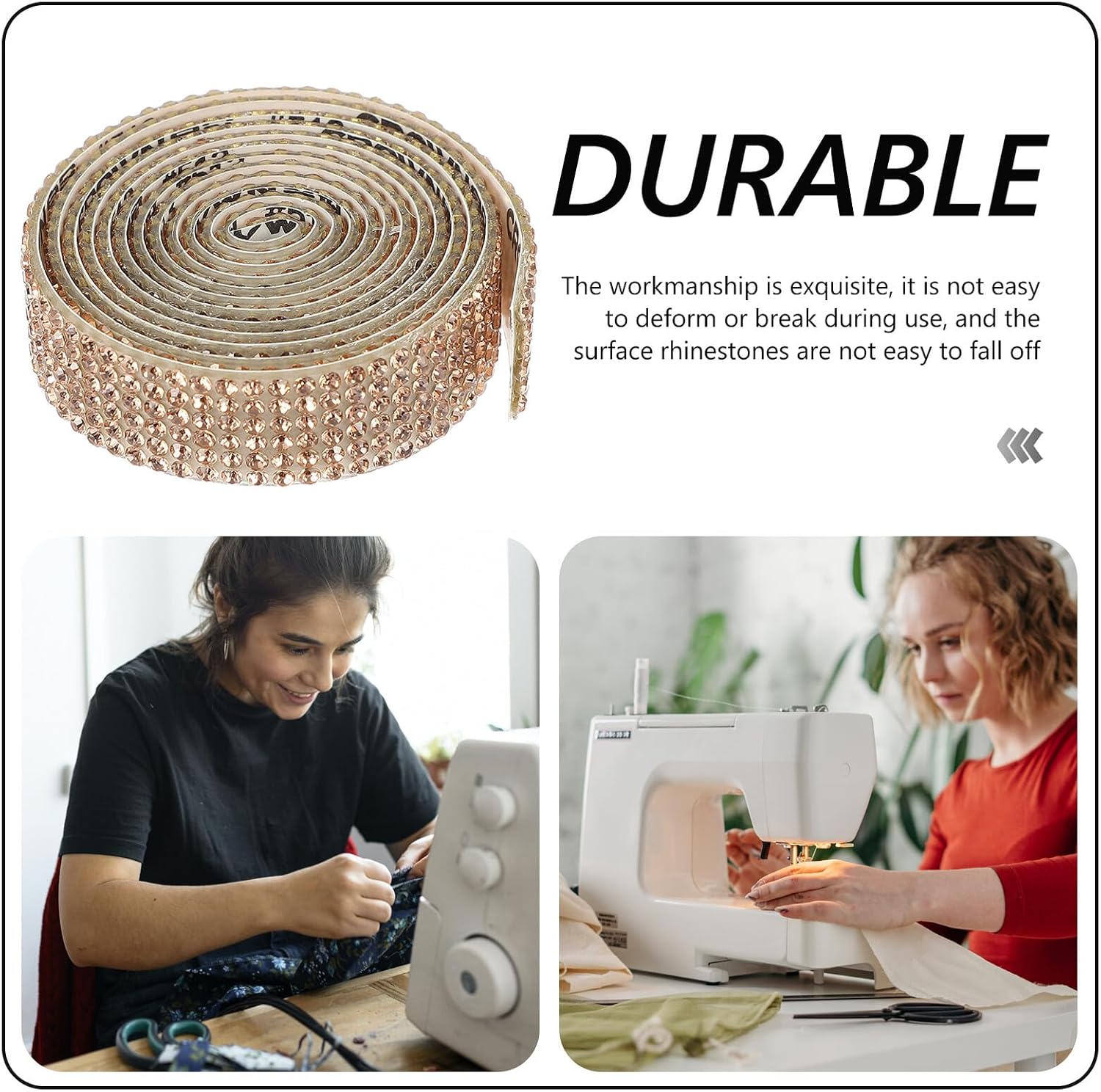 UPKOCH 4 Rolls Self-Adhesive Rhinestone Applique Tape Sparkling Bridal Belt Patch Light Gold Color 1.3cm Width Wedding Accessory DIY Sewing Embellishment